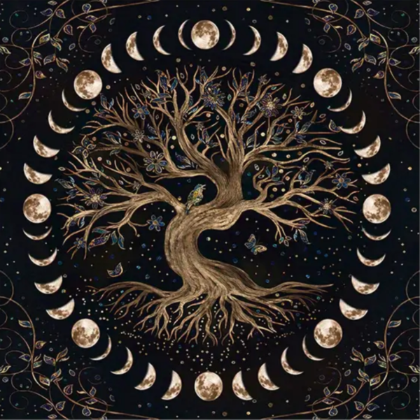 Mantel Ritual Árbol de la Vida Negro
