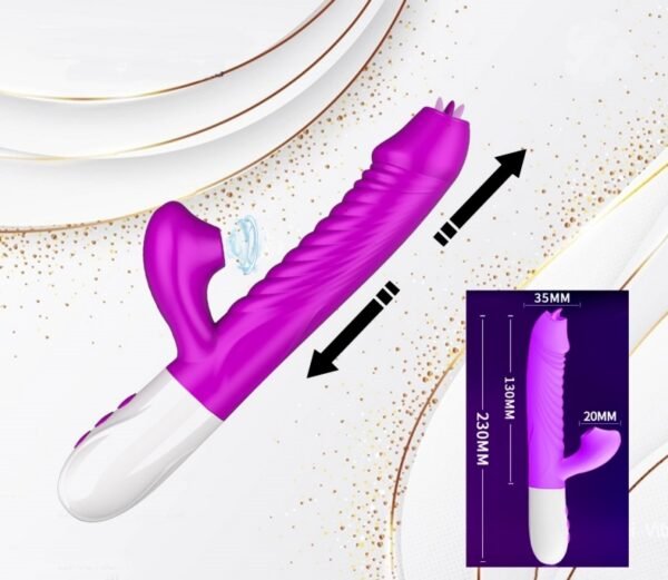 Vibrador con movimiento Telescópico, Succión, Lengua y función calor